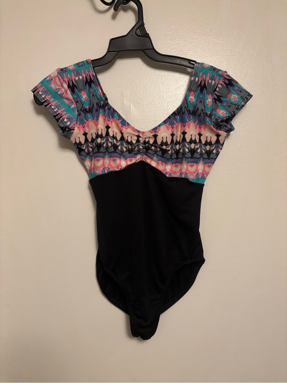 Girls' Black One-Piece Bodysuit with Pink & Teal Aztec Yoke